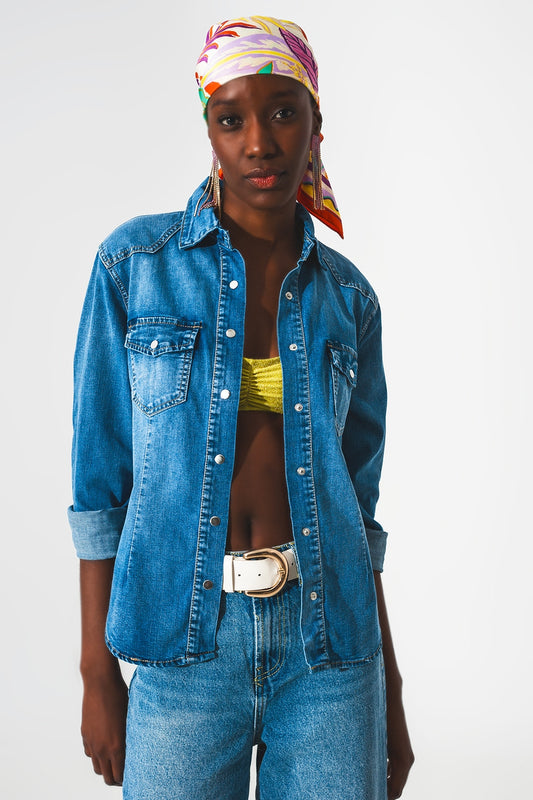 Q2 chemise en denim stretch bleu moyen