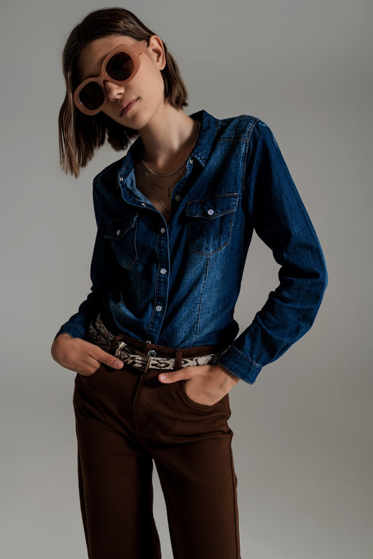 Q2 Chemise en jean Bleu délavé moyen
