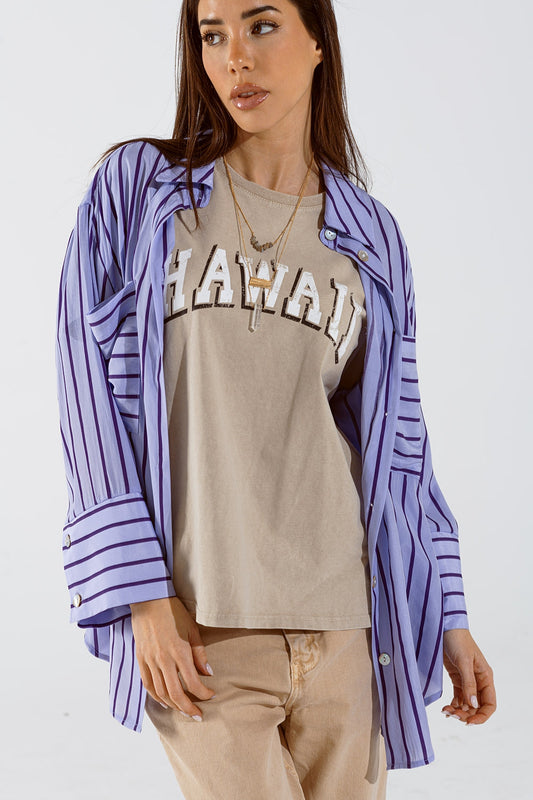 Q2 Chemise en lavande à rayures violettes et poches de poitrine