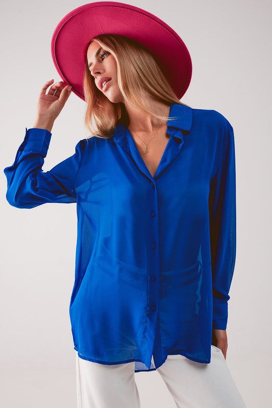 Q2 Chemise en mousseline transparente bleu
