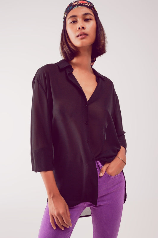 Q2 Chemise en mousseline transparente noire