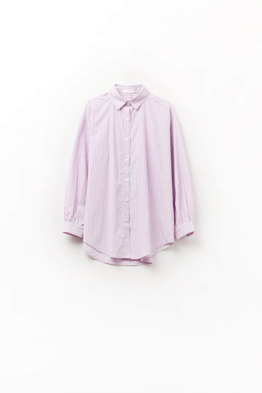 Chemise en popeline rose rayée ornée de strass