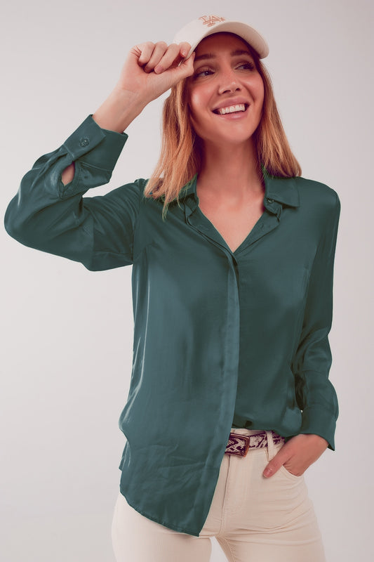 Q2 Chemise en satin vert