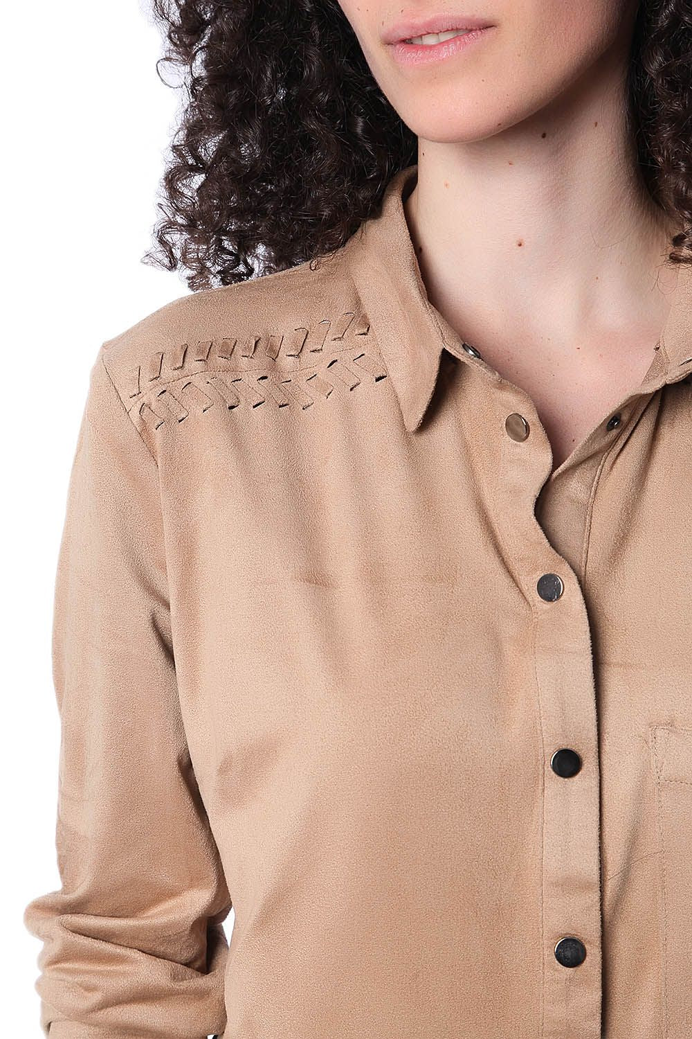 Chemise manches longues beige avec lacets