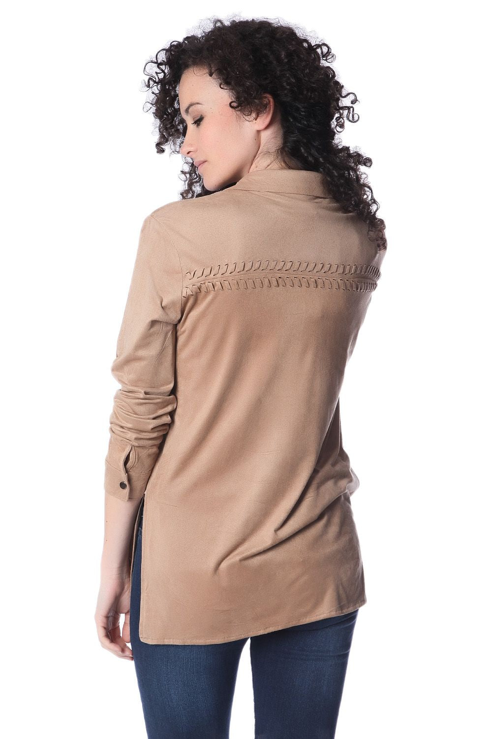 Chemise manches longues beige avec lacets