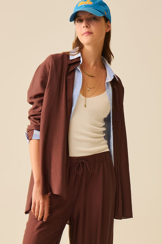Q2 Chemise marron à coupe décontractée Manches longues