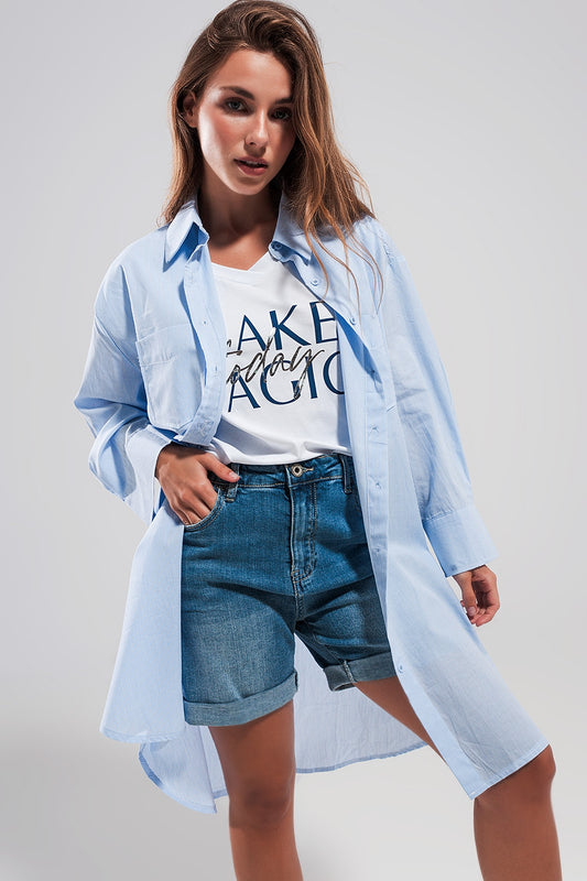 Q2 Chemise oversize en coton bleu clair