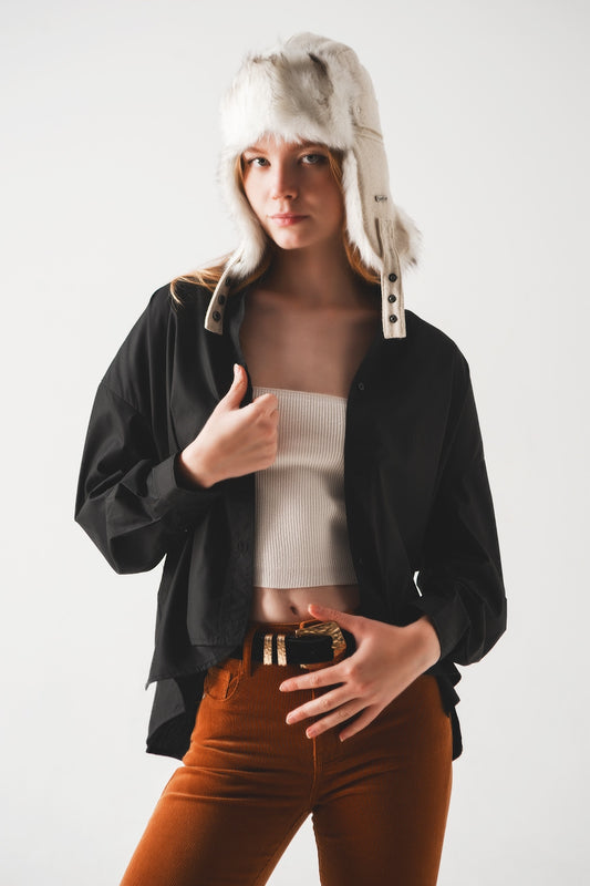 Q2 Chemise oversize en coton mélangé noire