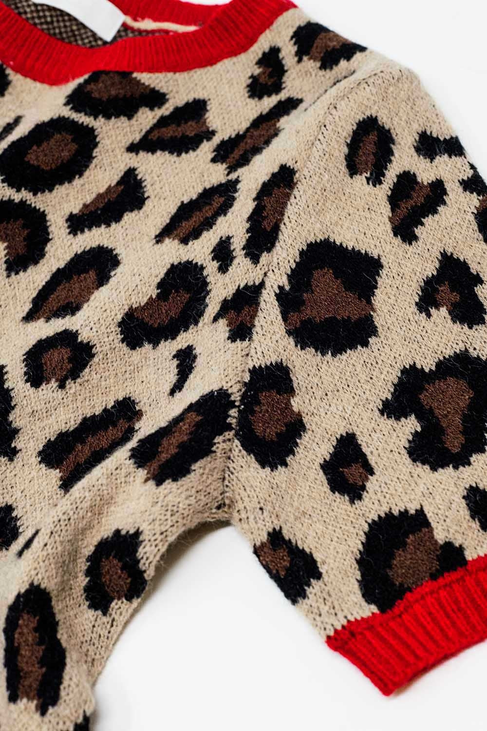 chemise pull confortable à imprimé panthère avec bords rouges