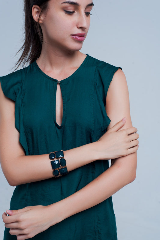 Q2 Chemise sans manches à volants et vert foncé