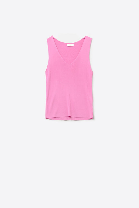 Q2 Chemise sans manches fuchsia avec col en V