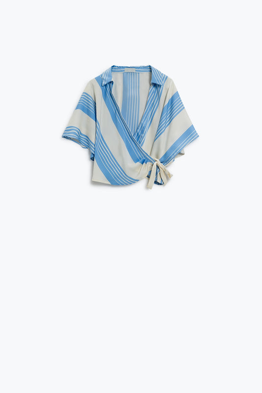 Q2 Chemise satin blanche nouée sur le côté avec col en V