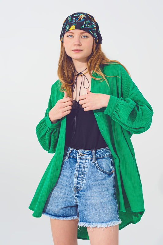 Q2 Chemise Texturée à Coupe Ample en Vert