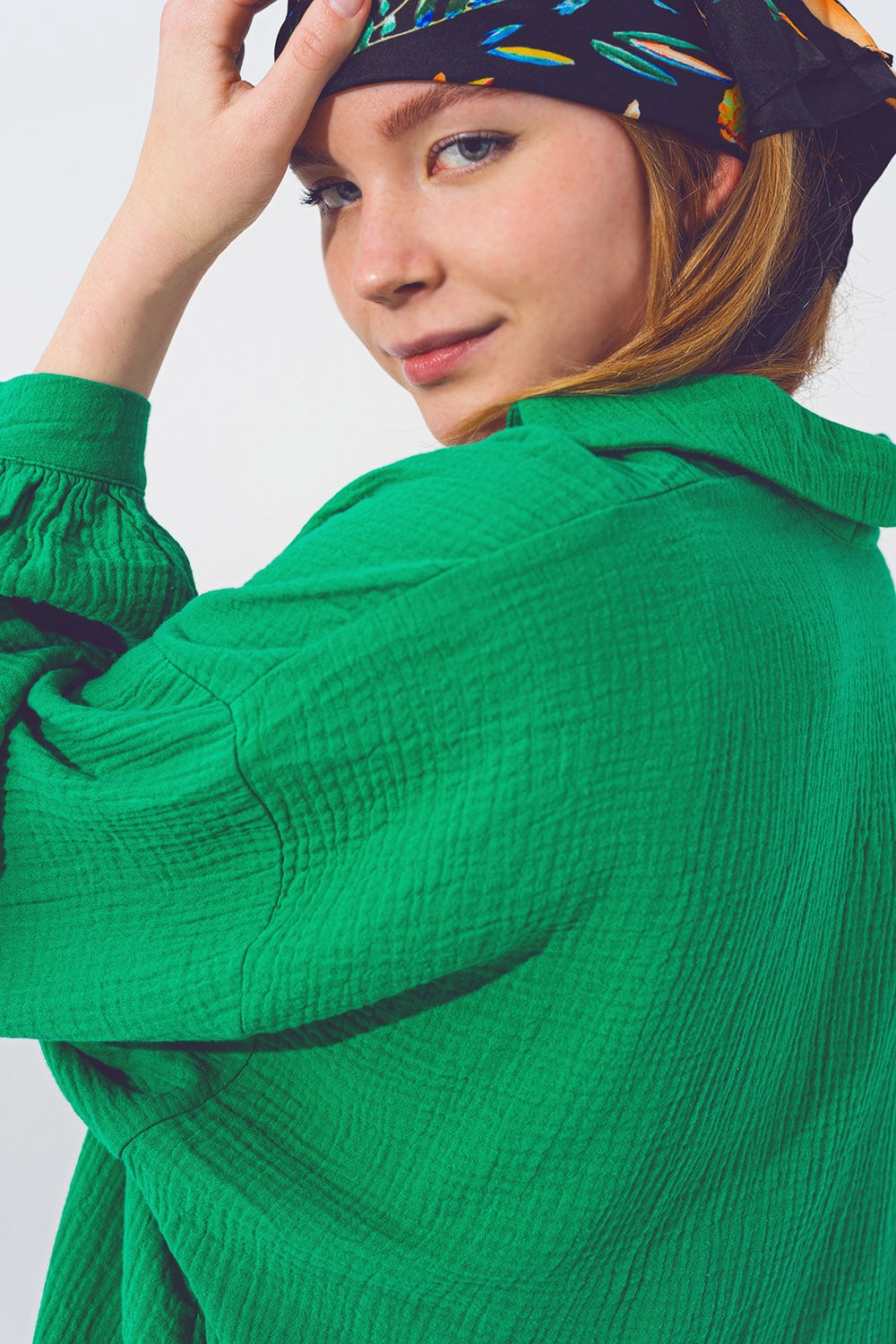 Chemise Texturée à Coupe Ample en Vert