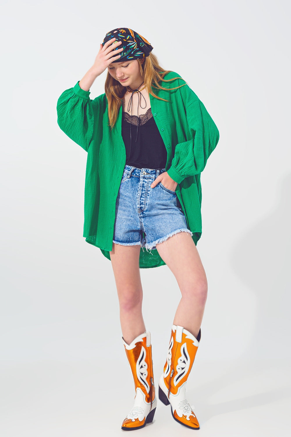Chemise Texturée à Coupe Ample en Vert