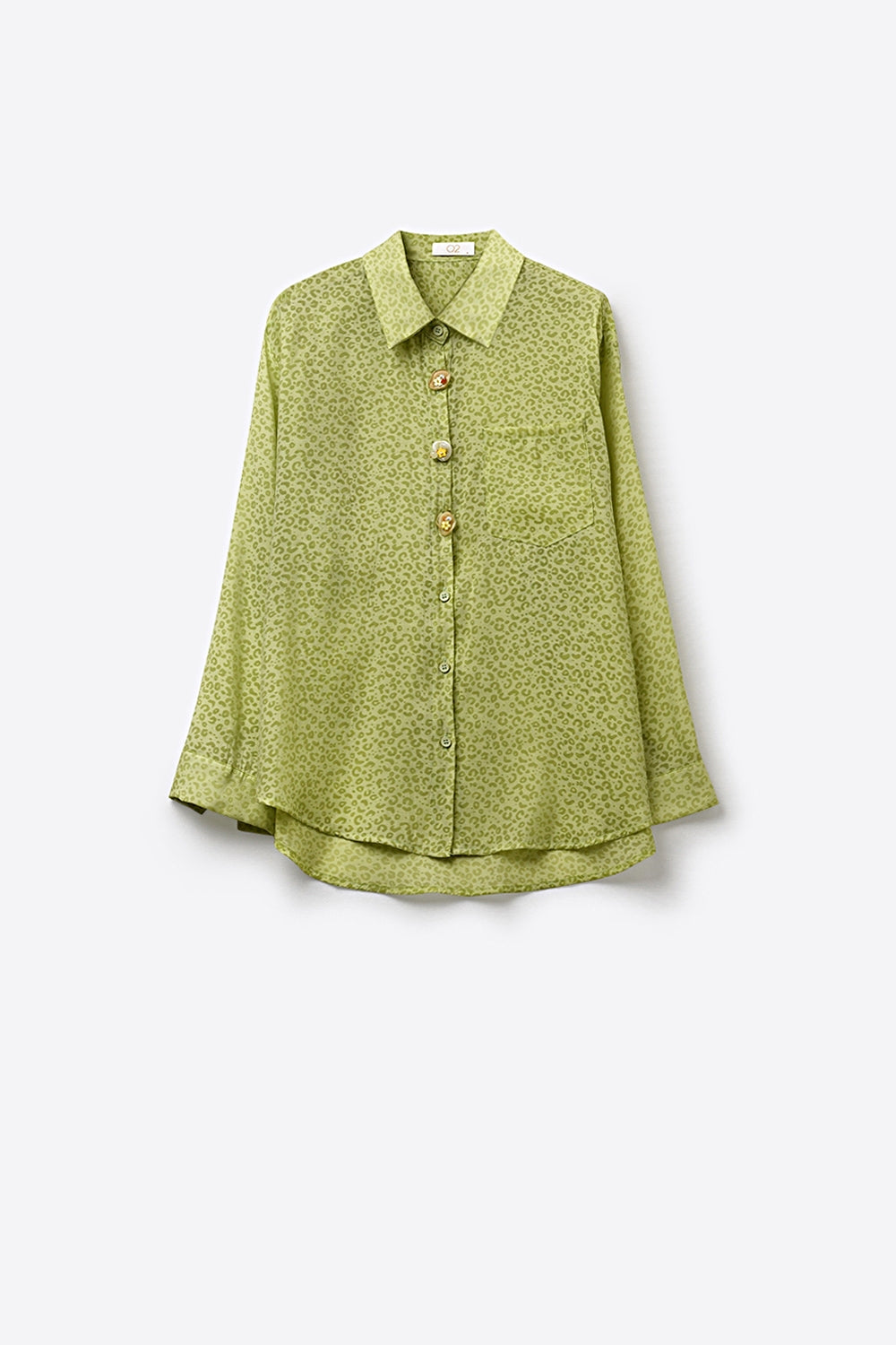 Chemise verte à imprimé animal en tissu transparent