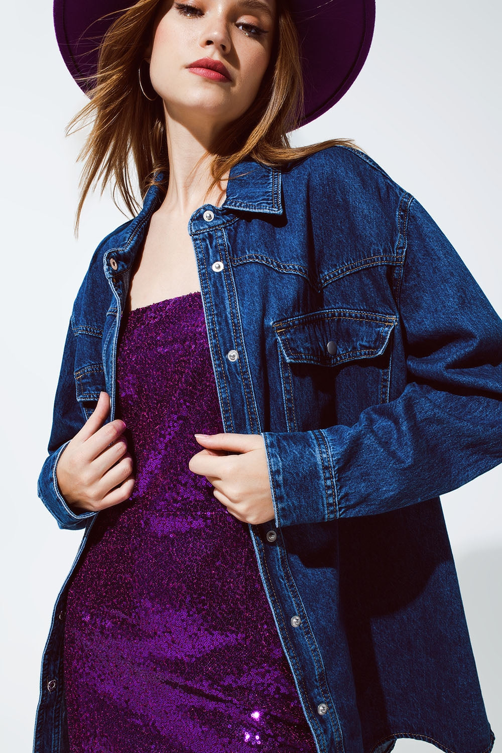 Chemise-veste oversize en denim avec poches