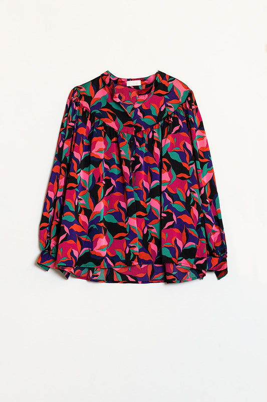 Q2 Chemise volumineuse oversize à motif de feuilles abstraites couleurées