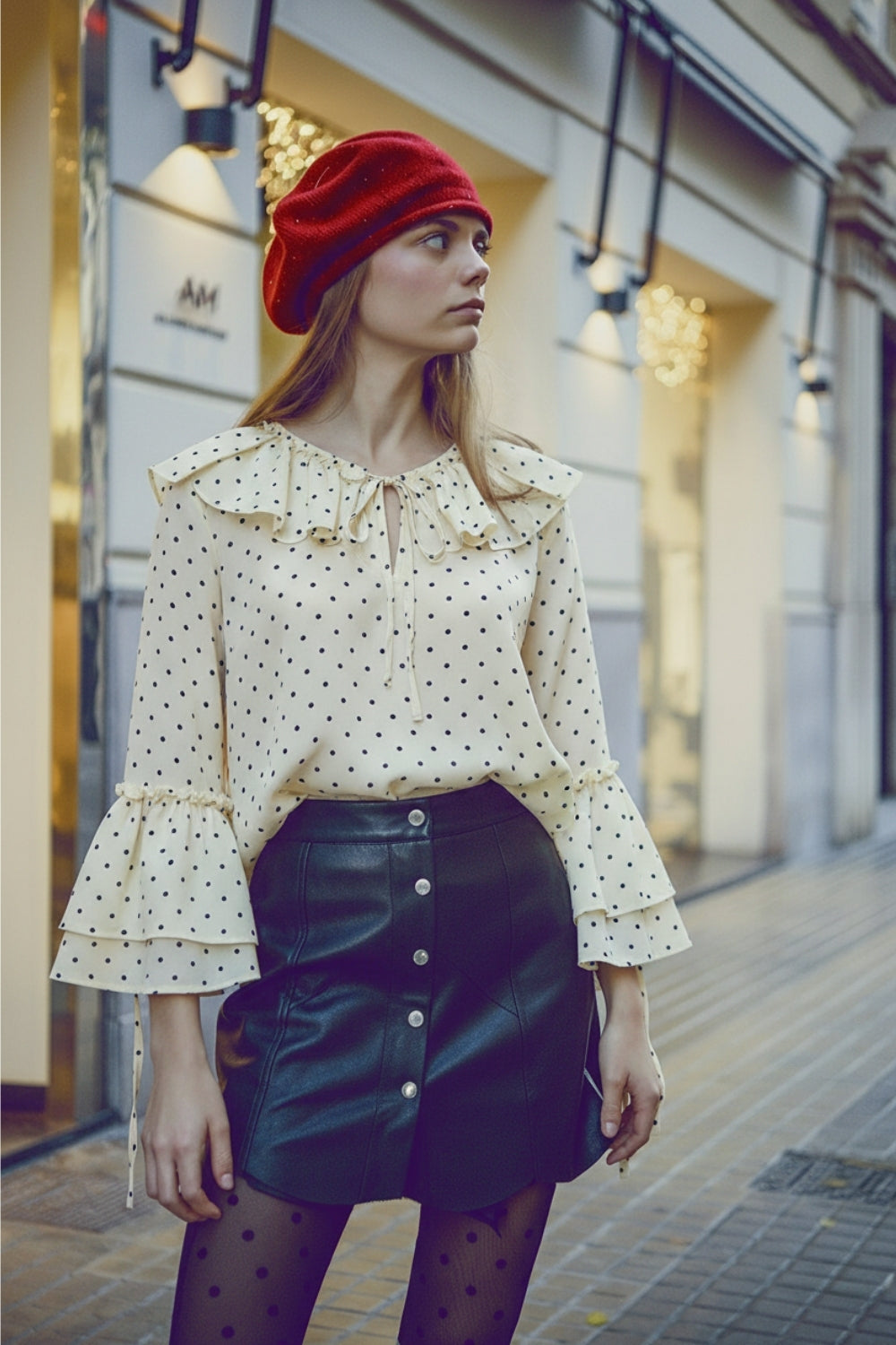 Q2 Chemisier à volants et à pois avec manches évasées