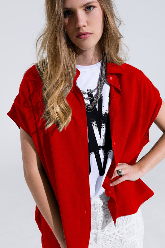 Q2 Chemisier boutonné rouge à col polo