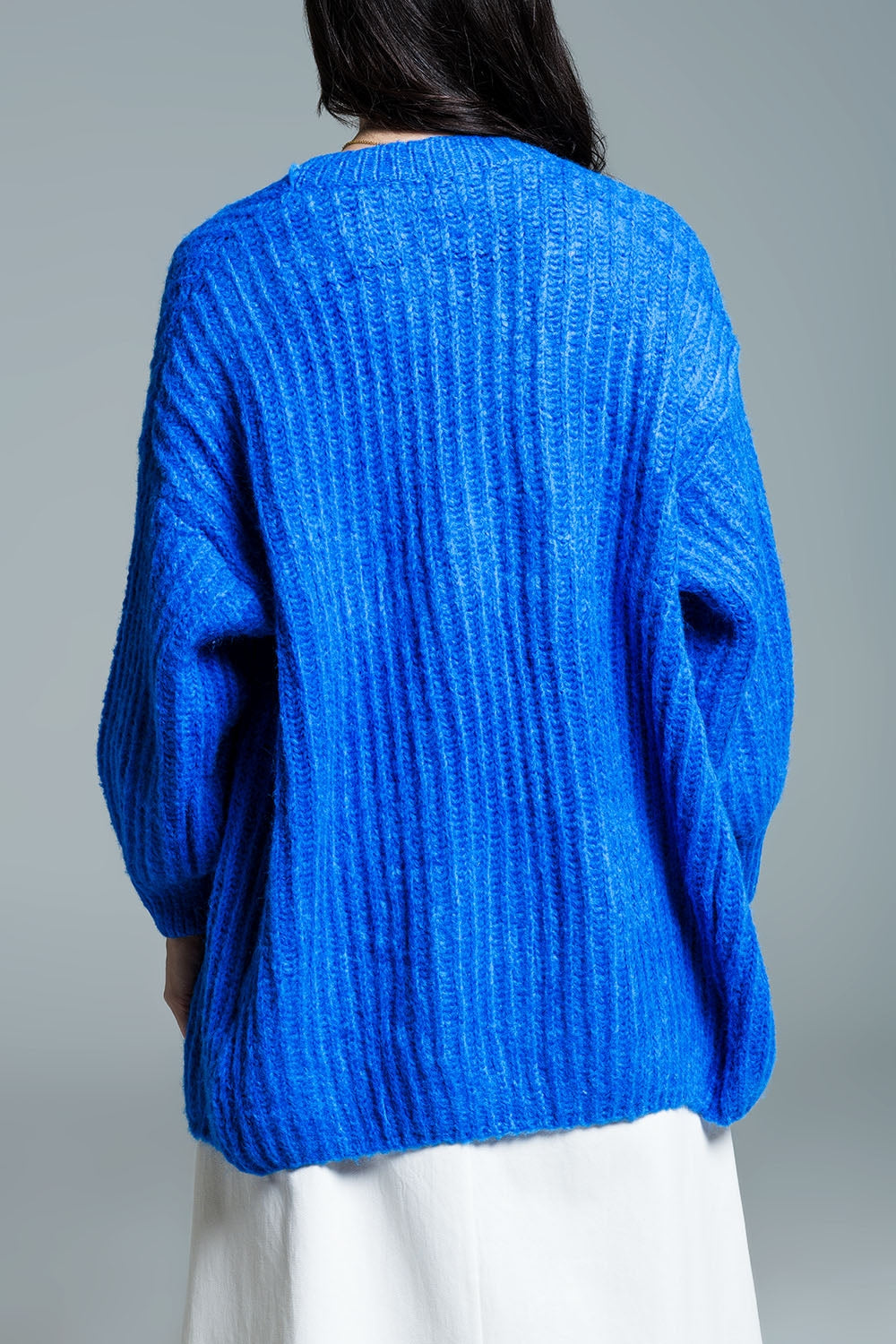 Cardigan à grosses côtes avec manches 3/4 en bleu royal