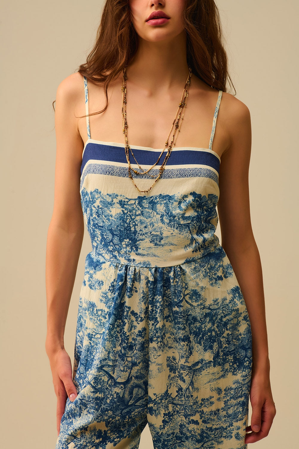Combinaison à fines bretelles imprimée Toile de Jouy