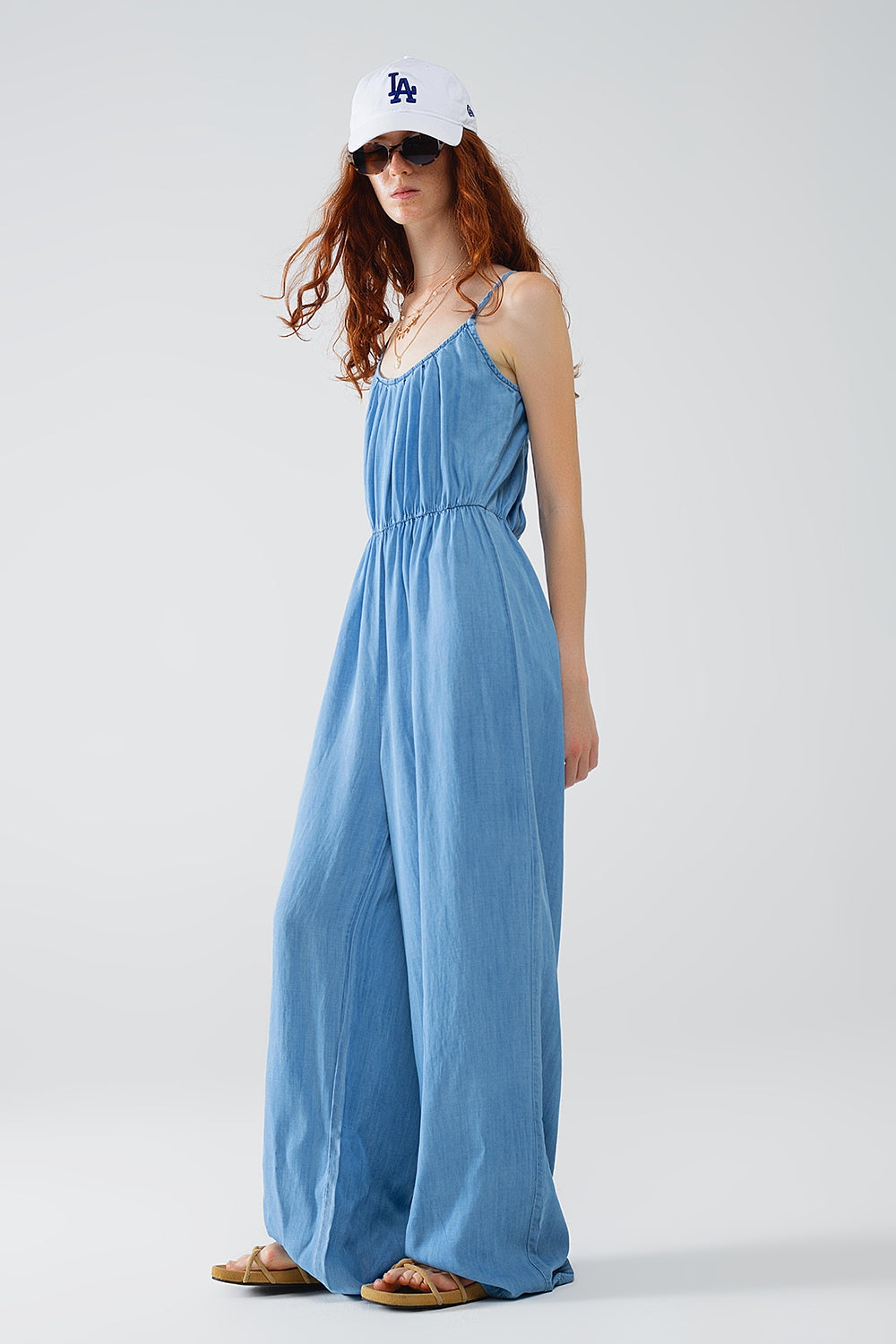 Combinaison en Tencel jean sans manches avec taille élastique