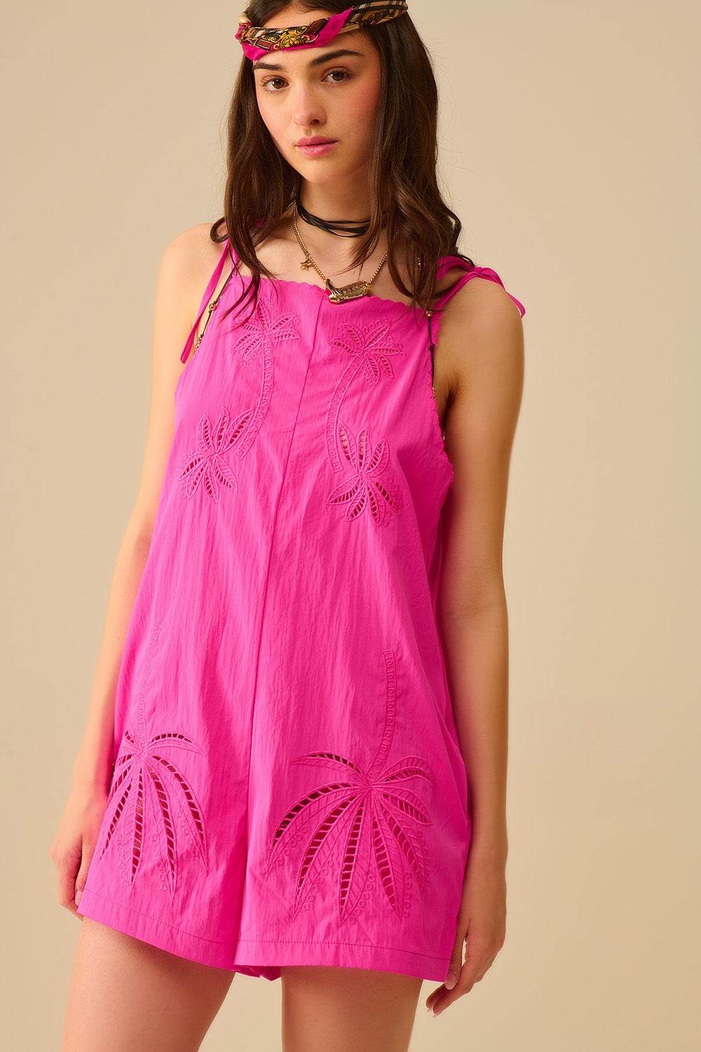 Combinaison palmier brodée rose