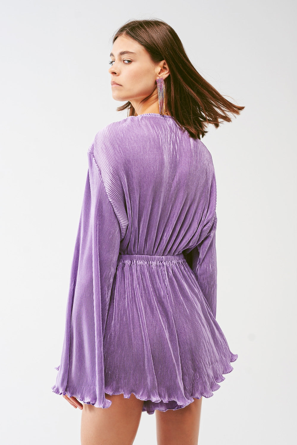 Combishort plissée avec détail de drapé en satin lila