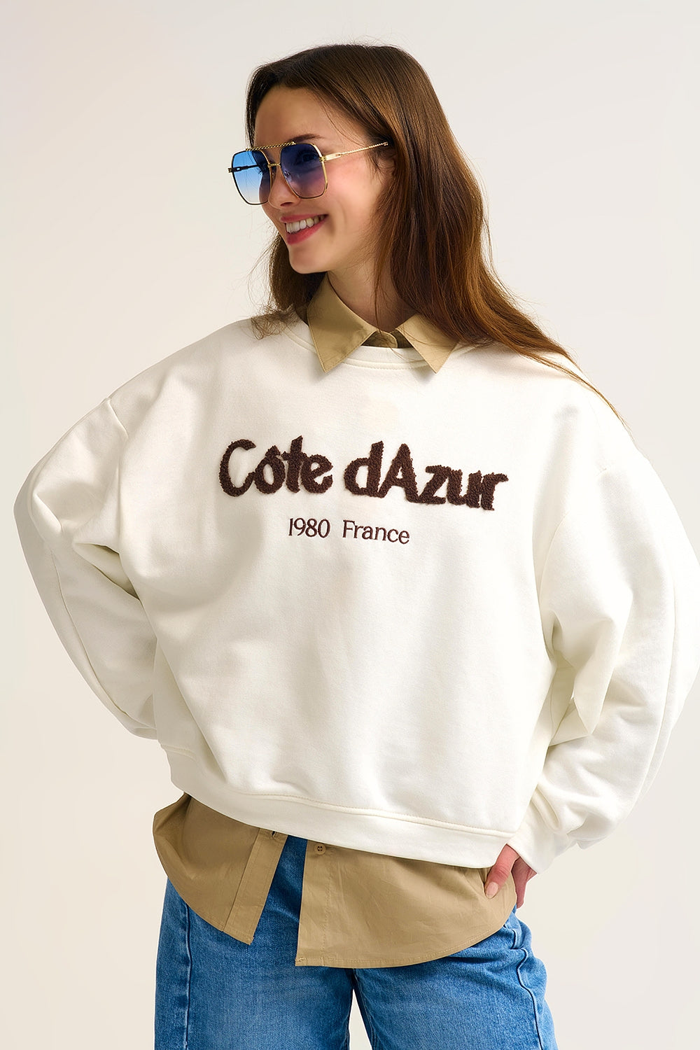 Côte d'Azur - Sweatshirt crème brodé