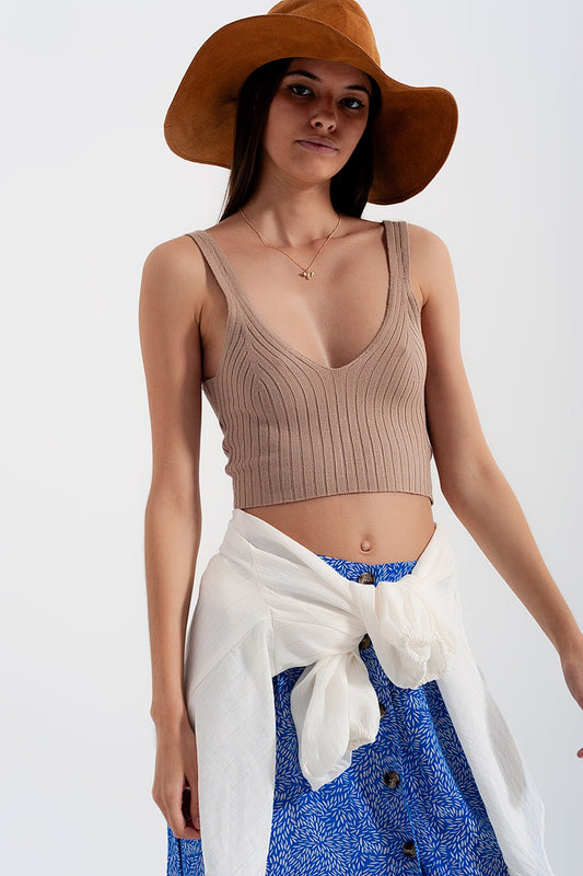 Q2 Crop top en maille beige