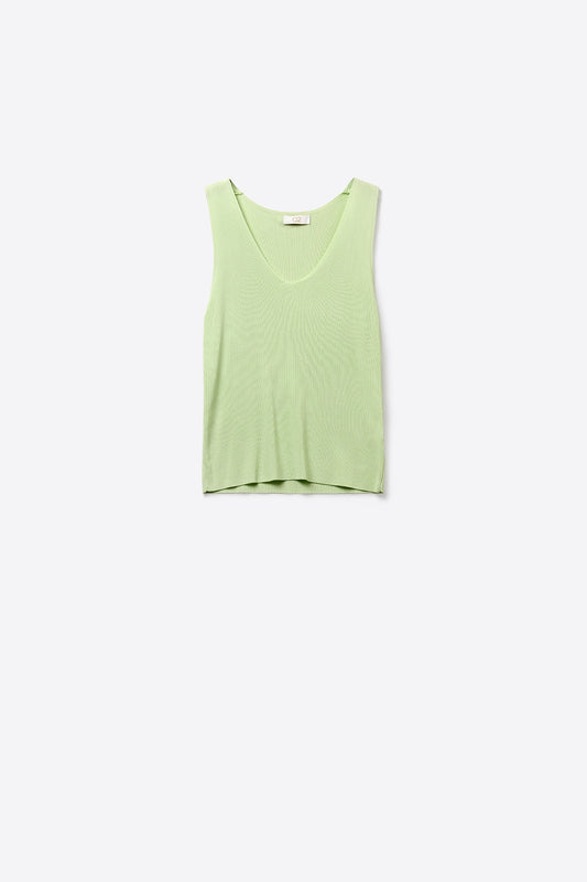 Q2 Débardeur à col en V en tricot côtelé de couleur vert menthe