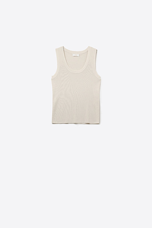 Q2 Débardeur Beige en Tricot Côtelé pour Superposition