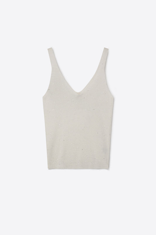 Q2 Débardeur blanc à paillettes en maille fine et col en V