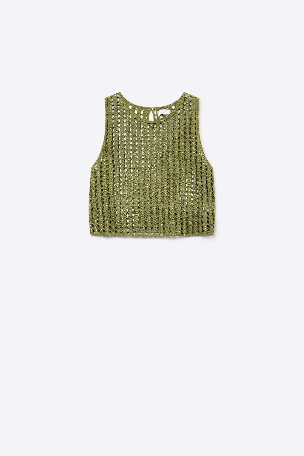 Débardeur court sans manches en maille ajourée crochet olive