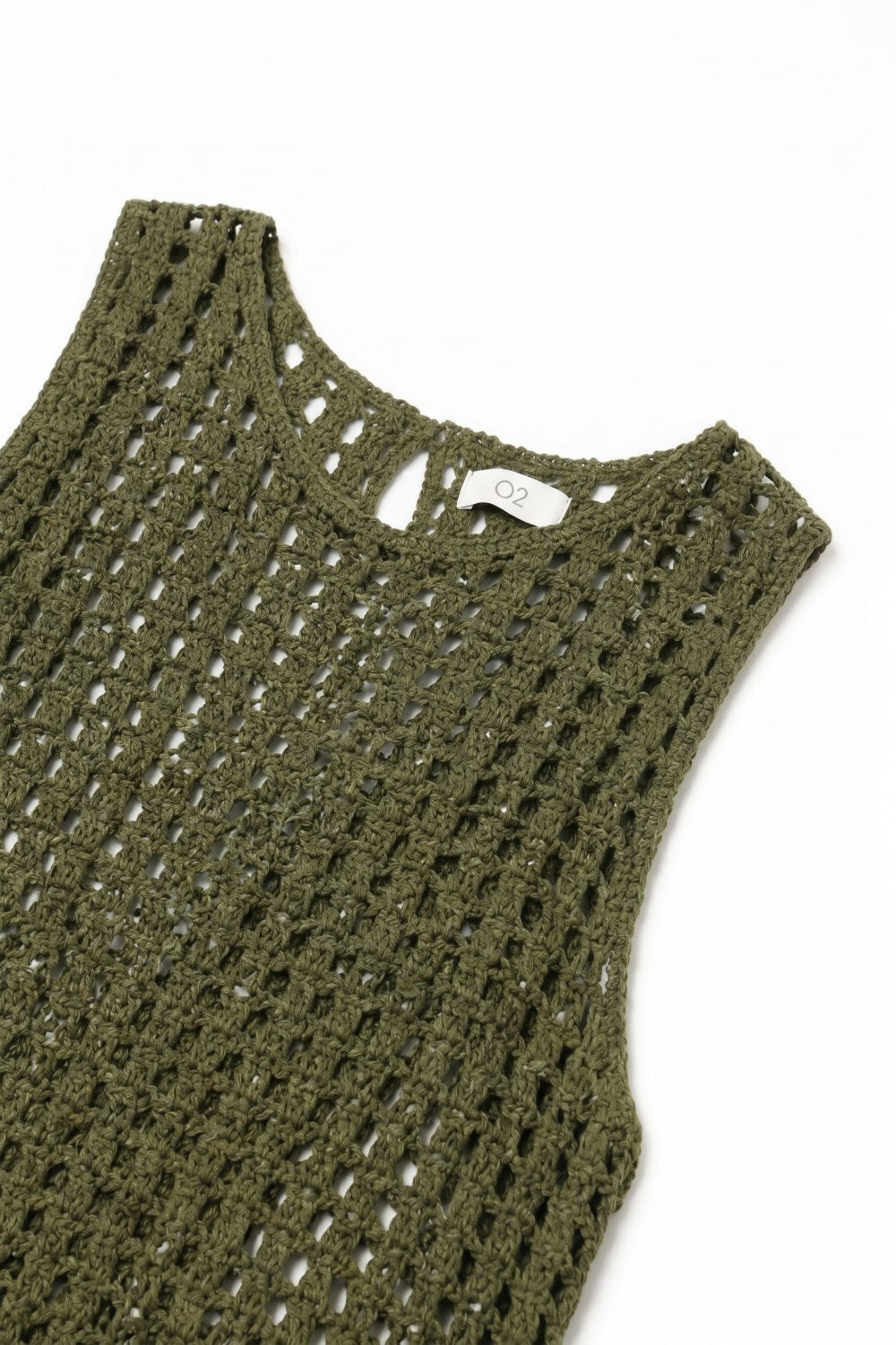 Débardeur court sans manches en maille ajourée crochet olive