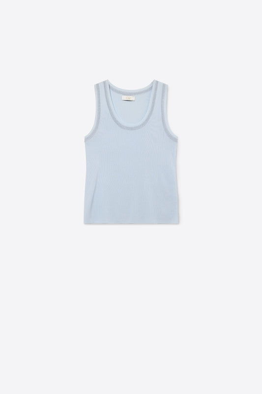 Q2 Débardeur en tricot côtelé bleu clair avec bordures métalliques