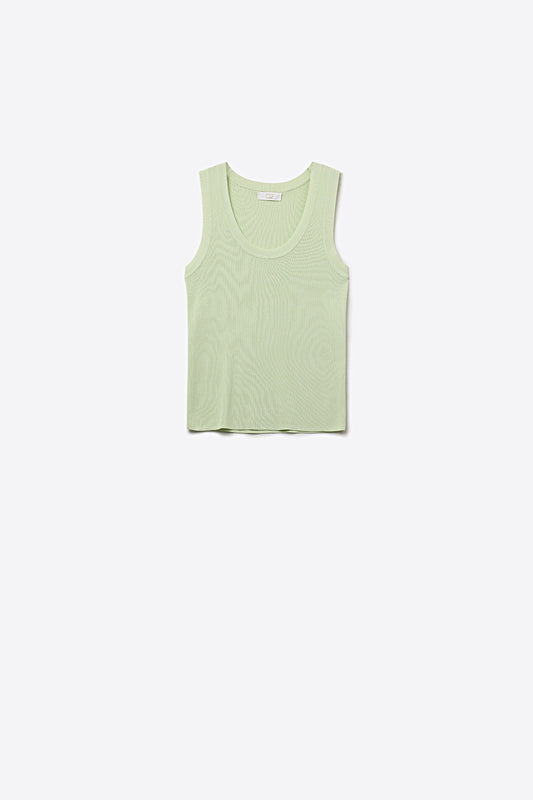 Q2 Débardeur en tricot côtelé vert clair à superposer