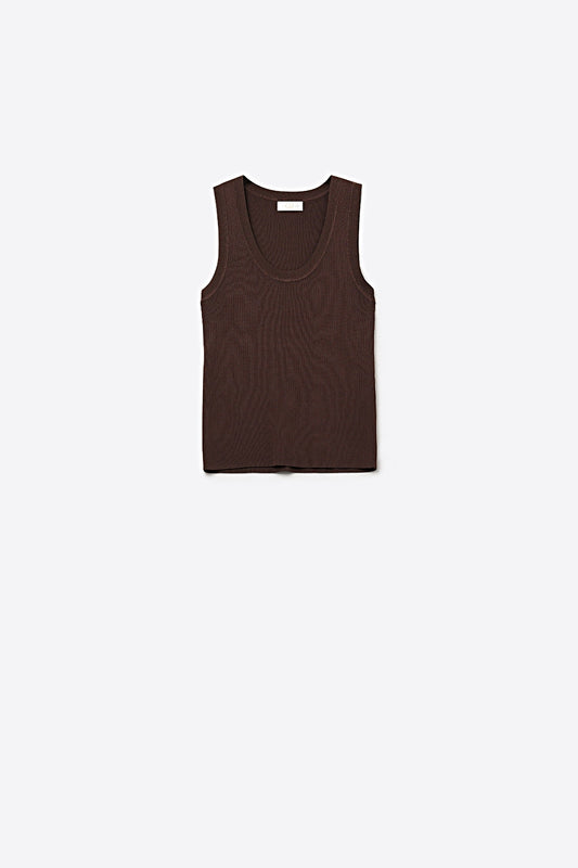 Q2 Débardeur marron en tricot côtelé à superposer