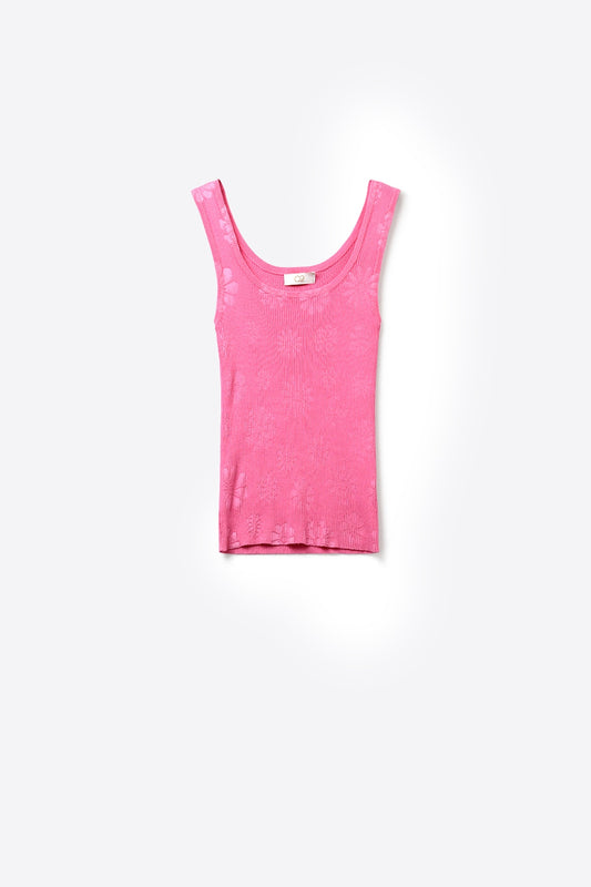 Q2 Débardeur sans manches en tricot côtelé rose à superposer