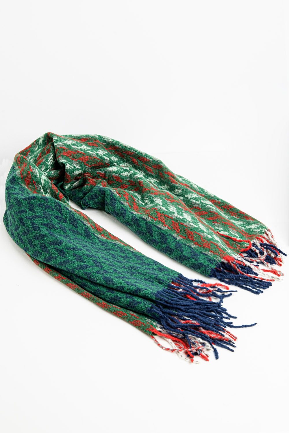 Écharpe au motif pied-de-poule en vert et rouge