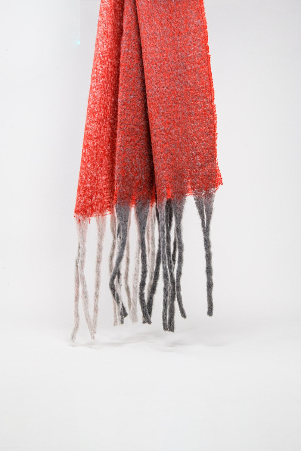 Q2 Écharpe en maille épaisse en color block rouge avec franges