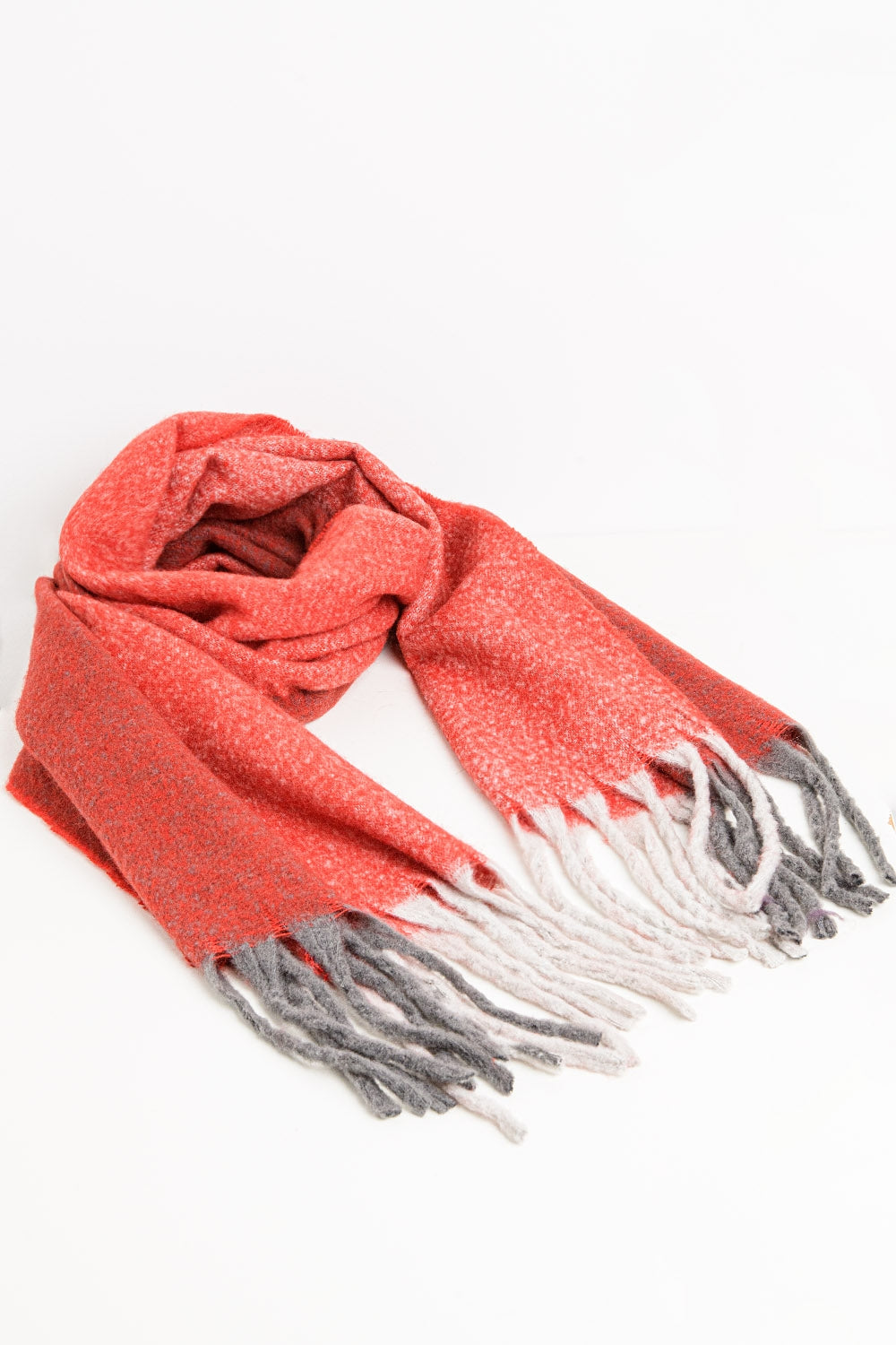 Écharpe en maille épaisse en color block rouge avec franges