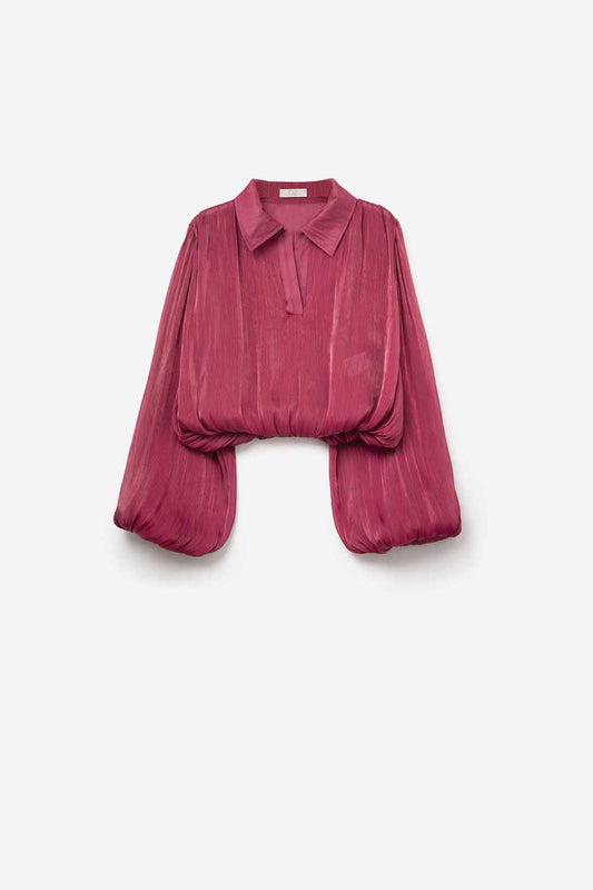 Q2 ElŽgant top cropped en satin brillant fucshia