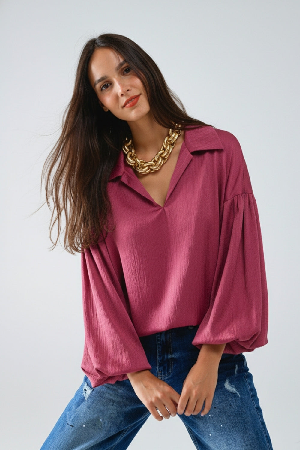 Elégant top cropped en satin brillant fucshia