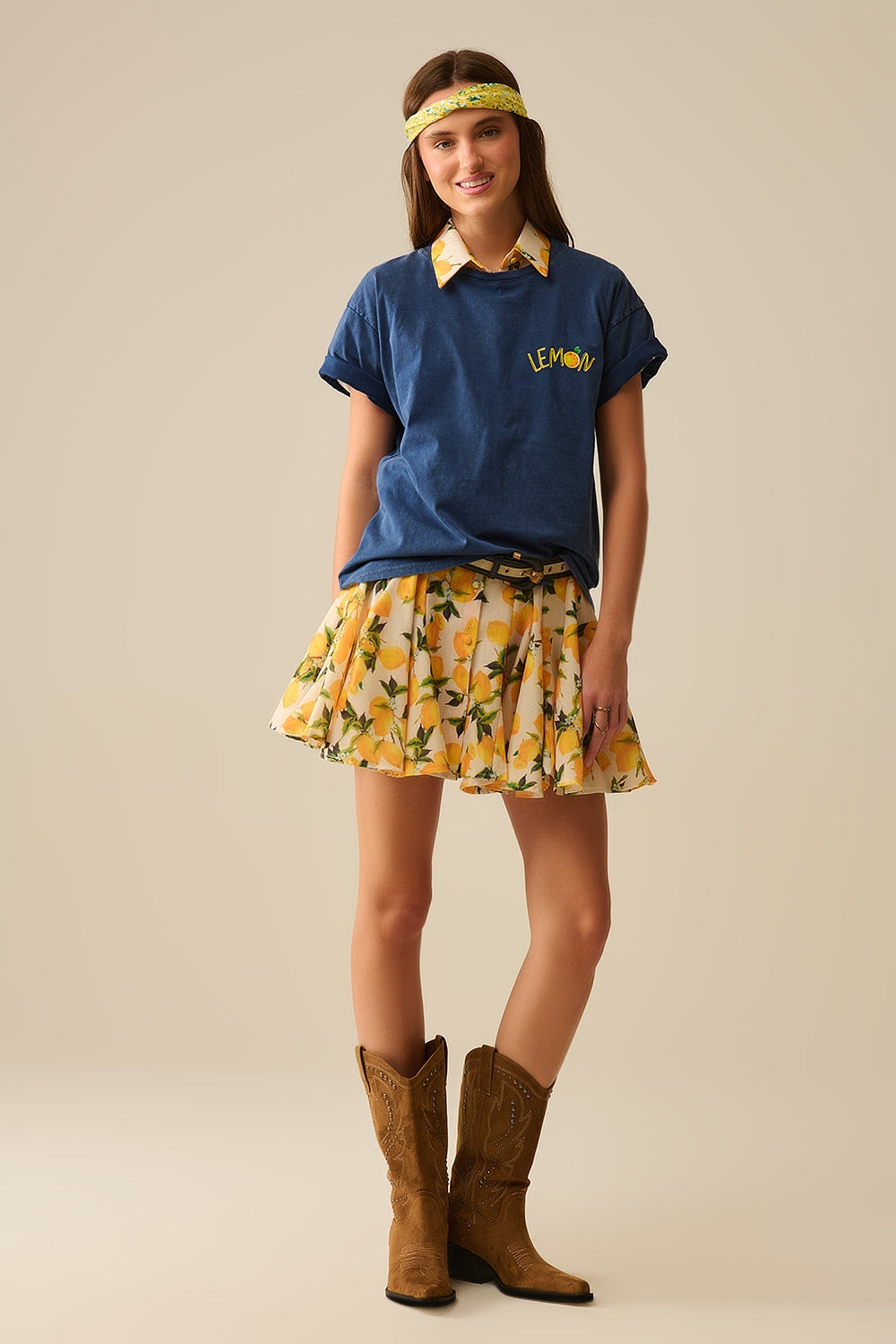 Fabriqué en Italie t-shirt bleu marine avec motif de citron