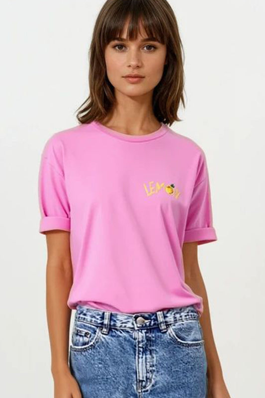Q2 Fabriqué en Italie t-shirt rose avec motif citron