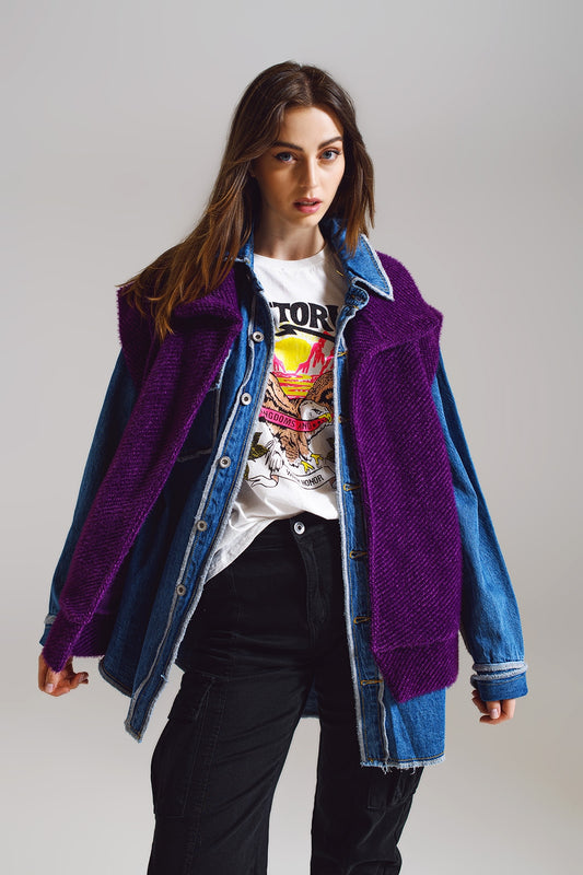 Q2 Gilet à chevrons ouvert avec col châle en violet