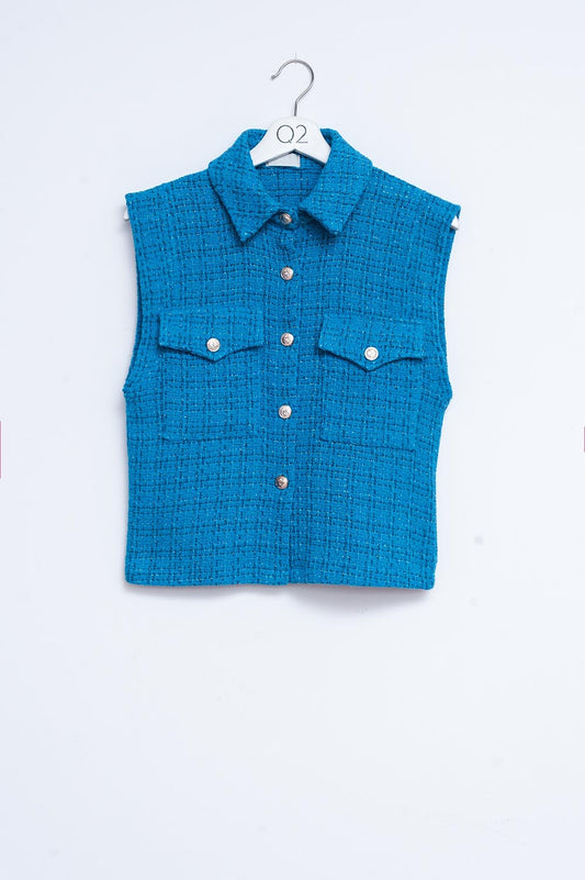 Q2 Gilet ajusté en bouclé bleu
