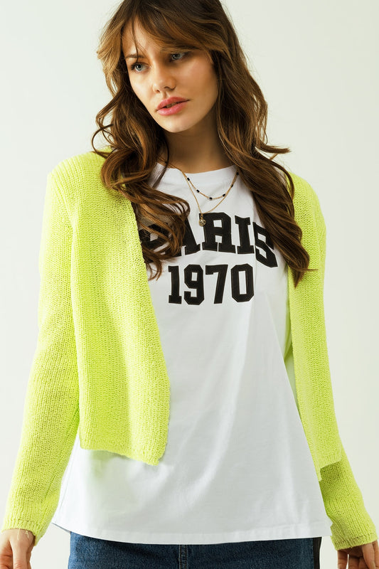 Q2 Gilet court en tricot jaune à manches longues